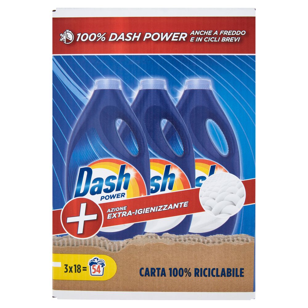 Dash Power Detersivo Liquido Lavatrice, Azione Extra-igienizzante, 3x18  Lavaggi=54 Lavaggi 3x900ml -  