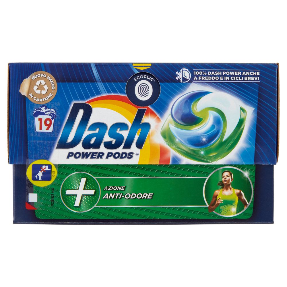 Dash Power Pods Detersivo Lavatrice Capsule, Azione Anti-odore, 19 Lavaggi  478,8 G 