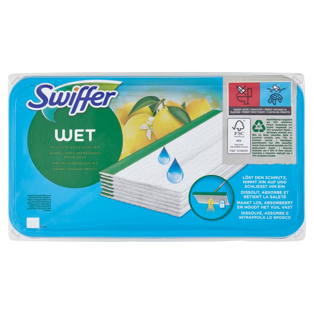 Swiffer Lavapavimenti Wet, 48 Panni Umidi, Limone, Pulizia